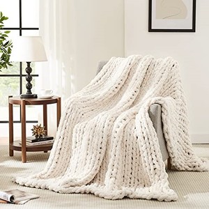 lot 42212 image: LAGRATY Chunky Knit Blanket Throw,Soft Chenille Yarn Throw 50x60, Handmade Thick Cable Knit Crochet Blanket, Large Rope Knot Throw Blanket for Couch Home Decor