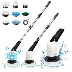 lot 42217 image: Keimi Electric Spin Scrubber, 2024 New Cordless Voice Prompt Shower Cleaning Brush with 8 Replaceable Brush Heads, 3 Adjustable Speeds, and Adjustable Extension Handle for Bathroom Floor Tile