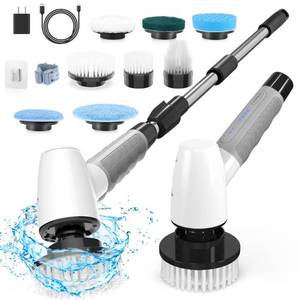 lot 42218 image: Bomves Electric Spin Scrubber, Cordless Cleaning Brush Tub Tile Scrubber for Home, 8 Replaceable Brush Heads, 90Mins Work Time 3 Adjustable Handle 2 Speeds for Bathroom Shower Bathtub Glass Car