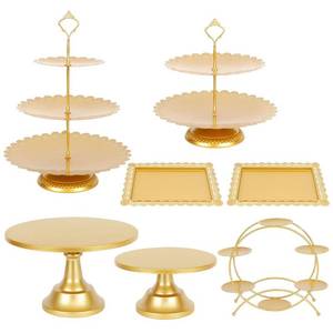 lot 42221 image: 7Pc Cake Stand Set Gold Metal Dessert Table Display Round Tiered Gold Cupcake Stand Macaron Ferris Wheel Holder Cookies Serving Trays Fruit Plates for Tea Party Wedding Birthday Baby Shower Decoration