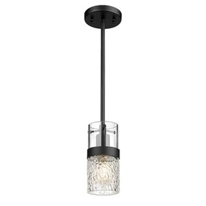 lot 42228 image: LMS Black Pendant Lights, Modern Industrial Pendant Lighting for Kitchen Island with Hammered Glass, LMS-172