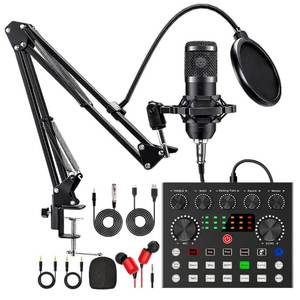 lot 42231 image: Podcast Equipment Bundle, BM800 Podcast Microphone Bundle with V8s Voice Changer, Condenser Microphone Recording Studio Package for Podcasting Live Streaming Singing PC Mobile TikTok YouTube