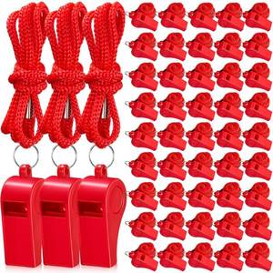 lot 42233 image: Flutesan 48 Pcs Plastic Whistles with Lanyard Coaches Sports Whistle Loud Crisp Sound Whistles Bulk for Coach Referees Training School Emergency (Red)