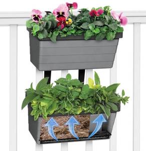 lot 42235 image: Harrier Hardware 2-Pack Hanging Rail Wall Planter with Self-Watering Resevoir (Gray)