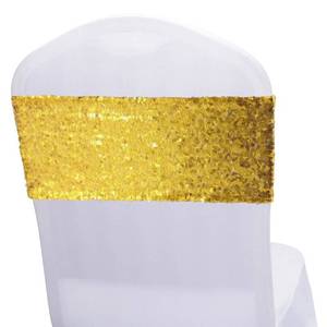 lot 42239 image: KEILEOHO 60 Pack 14 x 6 Inches Sequin Chair Sashes, Stretch Chair Bands, Gold Sash Band Chair Ties Decorative Glitter Bands for Event Chair Cover, Wedding, Banquet, Party