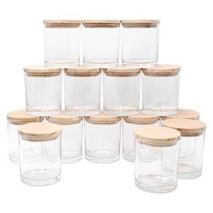lot 42243 image: SHOWIN 10 OZ Thick Candle Jars for Making Candles 14 Pcs, Empty Jars with Wood Lids for Candle Making, Sample Container - Dishwasher Safe, Clear