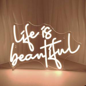 lot 42246 image: Life is Beautiful Neon Signs for Wall Decor Warm White LED Light Sign for Preppy Room Decor Light Up Sign for Birthday Party Decoration USB Powered