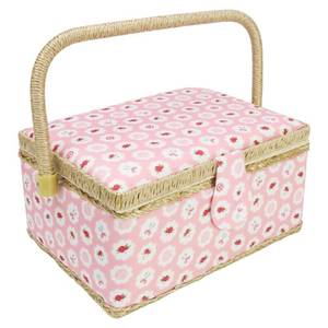 lot 42249 image: Sewing Basket with Accessories Sewing Storage and Organizer with Complete Sewing Kit Tools - Wooden Sewing Box with Removable Tray and Tomato Pincushion for Sewing Mending - Beige