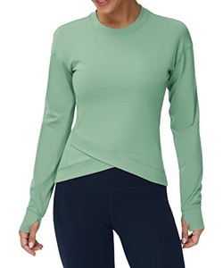 lot 42264 image: Dragon Fit Women Long Sleeve Yoga Tops Compression Workout Cool T-Shirt Running Tank Crop Tops Thumb Hole Jasmine Green XL