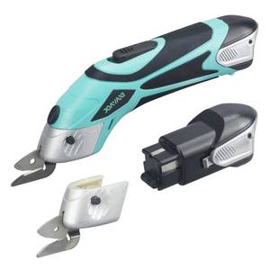 lot 42265 image: JOAVANI Cordless Electric Scissors for Cutting Fabric, Cardboard, Box Cutter, Carpet. Power Shears for Sewing, Scrapbooking, Crafting (2pc Battery, 2pc Blade - Lower Noise)