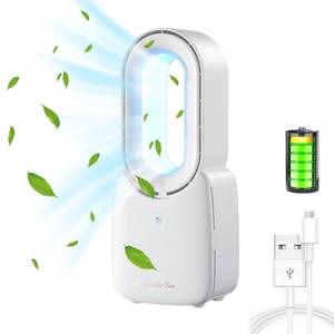 lot 42266 image: Misby Desk Fan, 11.8 Inch Personal Fan for Desk with 5 Colors LED Light, 4 Wind Speeds Small Quiet Bladeless Fan Touch Control Cooling Table Fan for Travel Home, Office, Desktop, Bedroom (White)