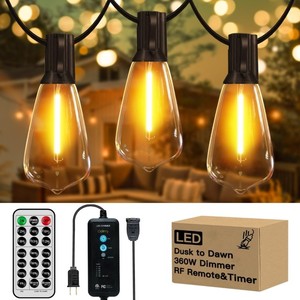 lot 42267 image: Ccinny 50FT 27 ST38 LED Outdoor String Lights Waterproof with Dusk to Dawn,Dimmable Patio Lights for Outside with Wireless Remote, Shatterproof Bulbs(2 Spare) String Lights with Timer for Yard
