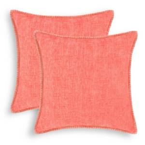 lot 42271 image: Throw Pillow Cases CaliTime Pack of 2 Cotton Thread Stitching Edges Solid Dyed Soft Chenille Cushion Covers for Couch Sofa Home Farmhouse Decoration 18 X 18 Inches Living Coral
