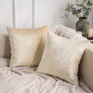 lot 42276 image: Phantoscope Pack of 2 Sparkling Velvet Decorative Solid Throw Decorative Pillow Cover Soft Gold Glitter Square Cushion Cover Pillowcase for Couch Bed and Chair, Beige, 18 x 18 inches, 45 x 45 cm