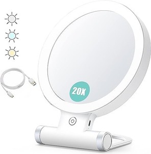 lot 42284 image: B Beauty Planet Magnifying Mirror with Light 20X1X,Double Sided Tabletop Mirror with Adjustable Folding Handle,Cosmetic Mirror for MakeupTravel, Tweezing, and BlackheadBlemish Removal