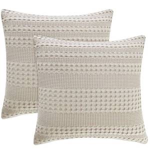 lot 42285 image: PHF 100% Cotton Waffle Weave Throw Pillow Covers 24 x 24, 2 Pack Square Covers Shell for Elegant Home Decorative, No Insert, Cushion Covers for Bed Couch Sofa, Oatmeal