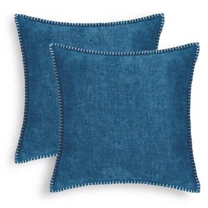 lot 42292 image: CaliTime Throw Pillow Cases Pack of 2 Cotton Thread Stitching Edges Solid Dyed Soft Chenille Cushion Covers for Couch Sofa Home Farmhouse Decoration 20 X 20 Inches Ocean Blue