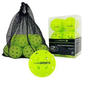 lot 42309 image: Lumi SPORTS 12-Pack Premium Pickleball Balls  40 Holes Outdoor Fluorescent Green Balls  Convenient Drawstring Mesh Bag  USAPA Standard Size and Weight