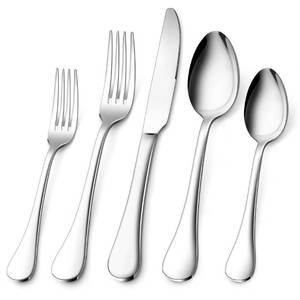 lot 42312 image: 40-Piece Silverware Set for 8, E-far 1810 Stainless Steel Flatware Cutlery Metal Eating Utensil Tableware Forks and Spoon Sets for Restaurant Wedding - Simple Fancy Style & Dishwasher Safe