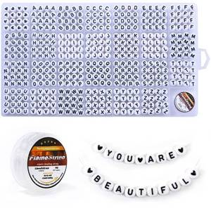 lot 42320 image: Eppingwin or- 1400 pcs Letter Beads, 4x7 mm Acrylic Beads, Beads for Jewelry Making, Beads for Bracelet Making, Alphabet Beads, in 28 Grid Box (White and Black)