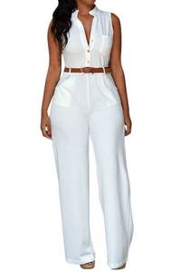 lot 42322 image: Pink Queen Womens Jumpsuits White Summer Wide Leg Jumpsuits Rompers with Belt, White ,X-Large