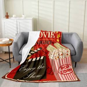 lot 42325 image: Erosebridal Movie Theme Blanket Gifts Baby 30x40 inch,Vintage Red Cinema Popcorn Fleece Blanket for Sofa,Movie Night Filmstrip Printed Fuzzy Blanket,Cinema Ticket Film Flannel Blanket