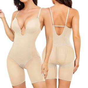 lot 42335 image: Slimers Body Shaper for Women Tummy Control U Plunge Backless Full Body Shapewear Mid Thigh Mesh strapless Bodysuit Top