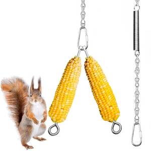 lot 42358 image: Hanging Squirrel Feeder Outside Corn Cobs Holder for Squirrels Chipmunk Funny Toy (Stainless Steel B)