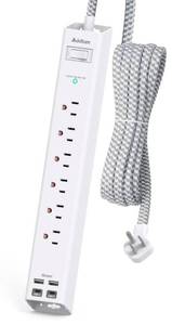 lot 42360 image: 15FT Power Strip Surge Protector, Extension Cord with Multiple Outlets, 6 AC Outlet 4 USB (2 USB C), Flat Plug, Wall Mount, Multi Plug Outlet Extender for Home Office Dorm Room Essentials