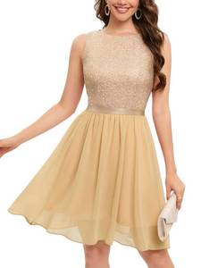 lot 42371 image: Bbonlinedress Sequins Glitter Prom Party Semi Formal Swing Teens Homecoming Cocktail Bridesmaid Dress Champagne XL