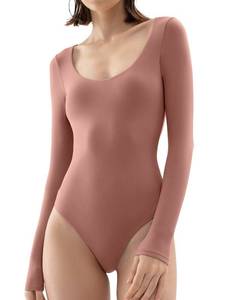 lot 42376 image: PUMIEY Long Sleeve Bodysuit For Women Sexy Scoop Neck Tops Body Suits Womens Fashion Ormosia XX-Large
