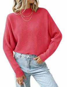 lot 42386 image: ZESICA Womens 2024 Fall Turtleneck Batwing Long Sleeve Ribbed Knit Casual Soft Pullover Sweater Jumper Top,Watermelon,Medium