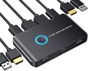 lot 42390 image: KVM Switch HDMI 2 Port Box,ABLEWE USB and HDMI Switch for 2 Computers Share Keyboard Mouse Printer and one HD Monitor,Support UHD 4K60Hz,with 2 USB Cable and 2 HDMI Cable