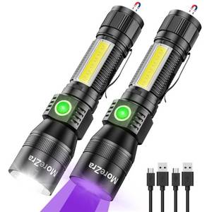 lot 42393 image: MoreZra UV Flashlight Black Light, 2 Pack 3 in 1 Super Bright Small Rechargeable Flashlights 1200 High Lumens, Waterproof Magnetic LED Flashlight, 7 Modes Pocket Flash Light for Pet Urine Detection