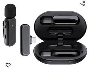 lot 42403 image: Wireless Clip-on Microphone Wireless Lavalier Microphone Mic Receiver and Transmitter with Charging Box Lapel Microphone (1 Transmitter, 1 Receiver)
