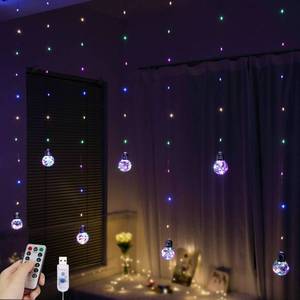 lot 42404 image: YOLIGHT Wishing Ball Curtain Lights 200 LED Window Curtain String Lights with Remote, USB Battery Powered Twinkle Globe Fairy Lights for Wedding Party Bedroom Christmas Decoration (Multi-Colored)