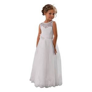 lot 42413 image: Lace Embellished A-Line Sleeveless Girls Wedding Party Dresses Size 6,White