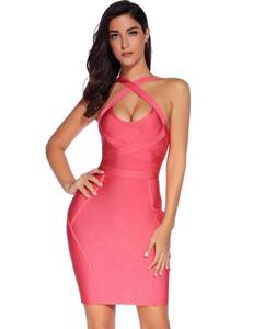 lot 42424 image: meilun Womens Sleeveless Rayon Slim Fit Bandage Bodycon Strap Dress (Medium, Pink)