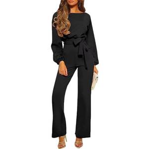 lot 42427 image: Mincib Womens Long Sleeve formal Jumpsuits Crew Neck Loose Fit Belted Wide Leg Rompers