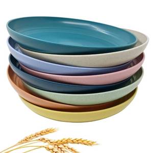 lot 42429 image: CAMBUY Wheat Straw Plates Lightweight Unbreakable Dinner Dishes Plates Set Dishwasher & Microwave Safe (Extra Large 8 Pack 10)