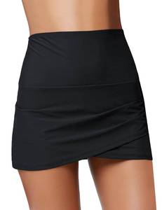 lot 42431 image: GRAPENT Womens High Waist Tulip Hem Shirring Swim Skirt Swimsuit Bikini Bottom Black Size M