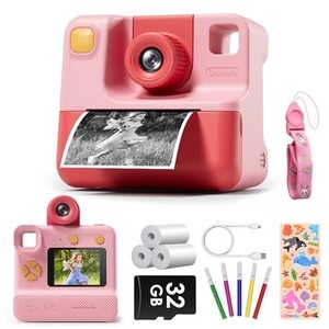 lot 42432 image: LETSHAHA Kids Camera Instant Print, Christmas Birthday Gifts for Toddle Girls Boys Age 3-12, 20MP & 1080P Selfie Digital Camera with 3 Roll No-Ink Print Paper 32G SD Card - Pink