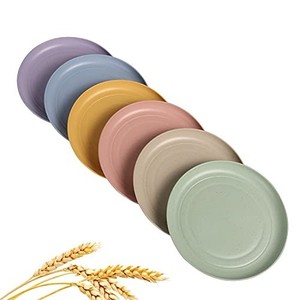 lot 42434 image: CAMBUY Wheat Straw Plates Lightweight Unbreakable Dinner Dishes Plates Set Dishwasher & Microwave Safe (Small 6 Pack 5.9)