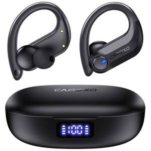 lot 42443 image: CAPOXO Wireless Earbuds Bluetooth 5.3 Headphones 120Hrs Playtime IPX7 Waterproof Sports Earphones Over-Ear Earhooks Headset with 2600mAh Power Display Wireless Charging Case Mics for Workout Black