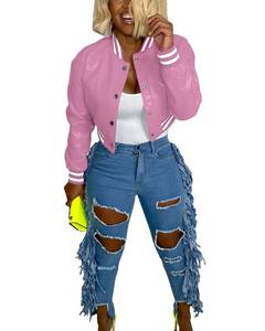 lot 42448 image: Doweha Women Faux Leather Jacket Light Moto Bomber Jackets Cropped Letterman Baseball Jacket Fall Coat with Pockets Pink XXL