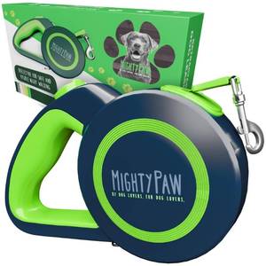 lot 42452 image: Mighty Paw Retractable Dog Leash 2.0 - Auto-Locking Button for The Control When You Need - Stainless Steel Coil for Smooth Retraction - Super Reflective Ring for Nighttime Visibility