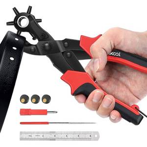 lot 42464 image: Revolving Punch Plier Kit, XOOL Leather Hole Punch Set for Belts, Watch Bands, Straps, Dog Collars, Saddles, Shoes, Fabric, DIY Home or Craft Projects, Heavy Duty Rotary Puncher, Multi Hole Sizes Make