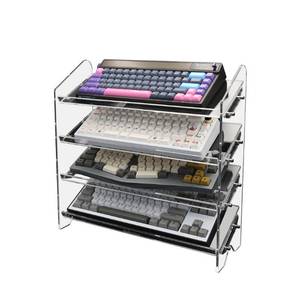 lot 42471 image: Bright Stone Acrylic Keyboard Display Stand,Mechanical Keyboard Storage Rack,Multilayer Acrylic Organizer,Desktop Shelf Holder for Customized Keyboard (4 Tiers,Short)
