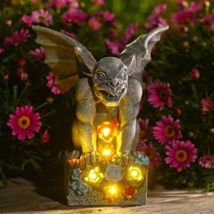 lot 42476 image: Philodwell Solar Gothic Gargoyle Garden Statues Outdoor Sculptures with Succulent and Solar Lights, Garden Decor for PatioLawnYard Art - Birthday Gifts for MomGrandmaWomen