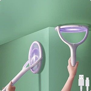 lot 42490 image: Rotating Head Rechargeable Electric Fly Swatter Electric Fly Swatter Racket Bug Zapper Racket Mosquito Zapper Indoor Bug Zapper Indoor Fruit Fly Zapper Racket Spider Killer Gnat Trap Wasp Catcher